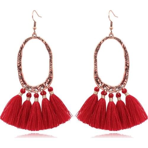 LosoDo Girls accessories new hot sale retro style ethnic Chinese style red handmade tassel earrings woman jewelry