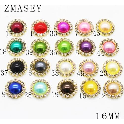 Metal Alloy 10Pcs 16MM Pearl Rhinestone Buttons, Sewing Clothing Accessories For Needlework, DIY Scrapbook Embellishment Crafts