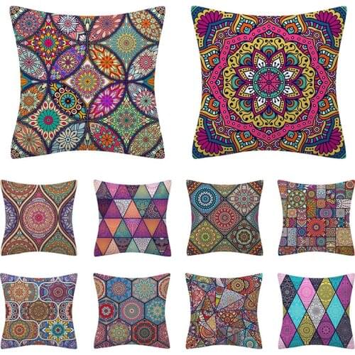 Mandala Pattern Cushion Cover 45X45 Ethnic Style Decorative Pillow Covers Polyester Print Pillowcase Sofa Cushions Home Decor