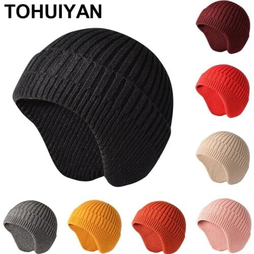 2020 New Winter Hat for Women Solid Earflaps Beanies Men Thick Warm Cap Outdoor Windproof Knitted Hats Fashion Bonnet Skull Caps