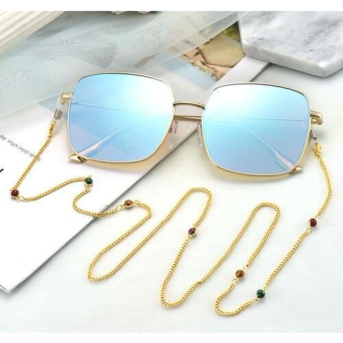Retro small embellishment dripping oil glasses chain sunglasses chain sunglasses masked glasses gold chain lanyard