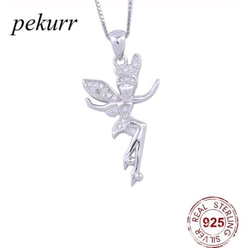 Pekurr 925 Sterling Silver Big Zircon Butterfly Fairy Necklace For Women Crystal Elves Pendants Collar Party Fashion Jewelry
