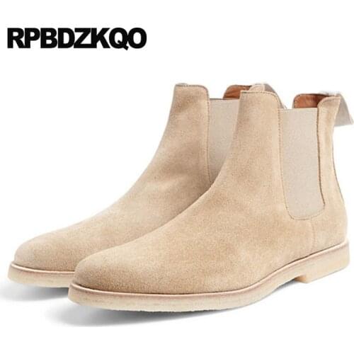 Plus Size Shoes Italian 2018 Suede Ankle Mens Winter Boots Warm Slip On Fashion Faux Fur Chelsea Genuine Leather Booties Male