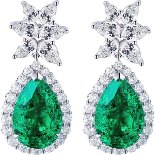 Zhanhao Earring Hook Set 9K Gold Earrings With Big Size Pear Shape Lab Grown Emerald 9.953ct/2p 15*10mm Jewelry
