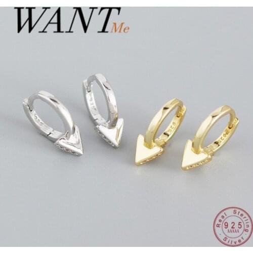 WANTME Genuine 925 Sterling Silver Punk Geometric Triangle Ear Buckle for Women Rock Unisex Pave Zircon Earrings Jewelry Gift