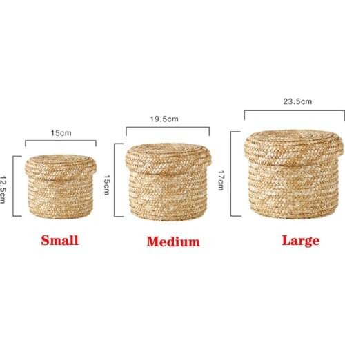 Handmade Straw Woven Storage Basket With Lid Snack Organizer Storage Box Laundry Baskets Rattan Storage Flower Baske