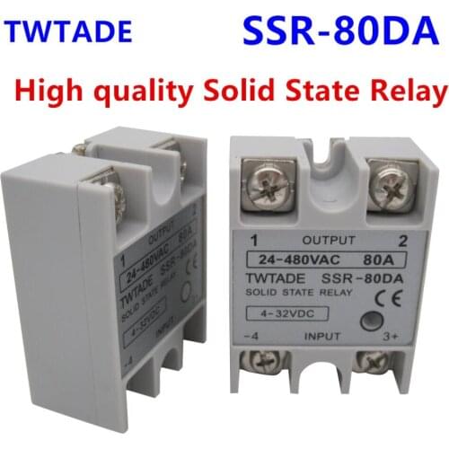 TWTADE/ High-quality Single Phase Solid State Relay SSR-80DA Module 3-32V DC To 24-480V AC SSR-80 DA SSR 80A
