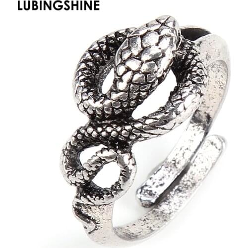 Vintage Punk Snake Winding Finger Ring Exaggerated Antique Silver Color Opening Adjustable Rings for Men Women Snake Rings Gift