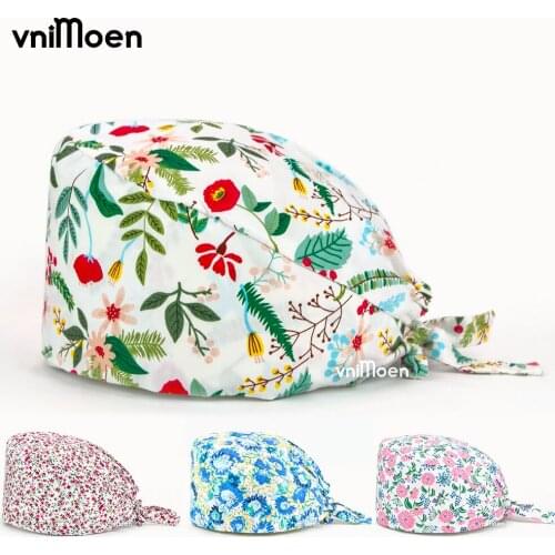 Vnimoen Nursing Caps Pet grooming printing scrubs hat Elastic Caps Sweatband Adjustable Lab Doctorum nutrix Work Hats wholesale