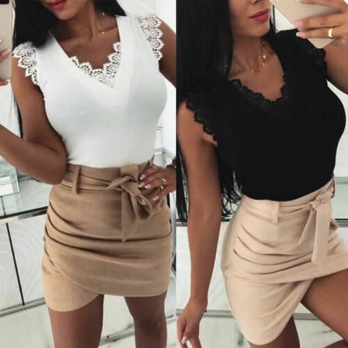 Summer Sexy V Neck Women Blouse Ruffles Sleeveless Lace Solid Blouses Slim Tops Elegant Streetwear Blusa Feminina Drop shipping