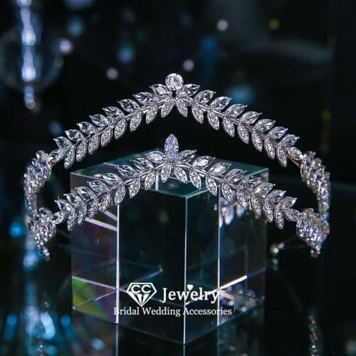 CC Bridal Crown Wedding Accessories for Women Engagement Hair Ornaments Leaf Shape Tiaras 100% Handmade Trendy Diadems Gift QS45