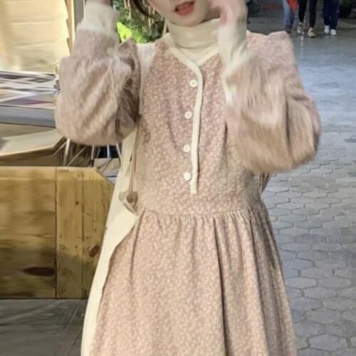 2021 autumn Elegant Princess Dress Women Casual party Outing High Waist Floral Boho Dress Female Korean sweet vintage Sundress