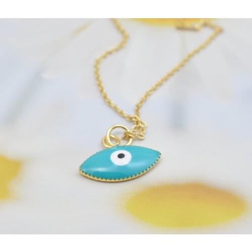 1PC Vintage Ethnic Olive shape Turkey Evil Eye Necklace For Women Gold Color Blue Eye Pendant Choker Clavicle Chain new Jewelry