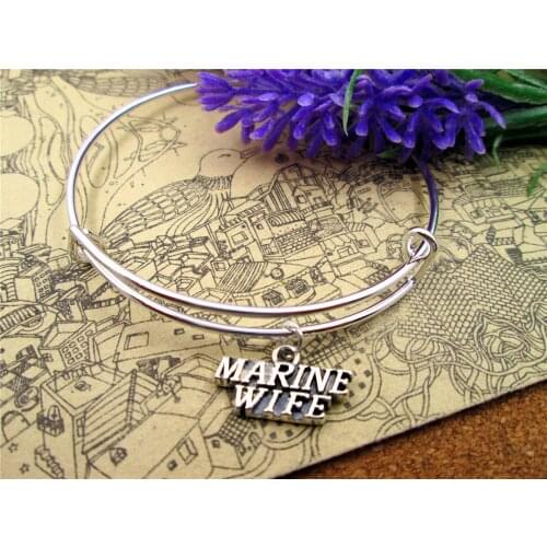 3pcs/lot Hot sale 65mm bracelets bangles with 20*10MM Antique silver MARINE WIFE charms,meimaid pendant