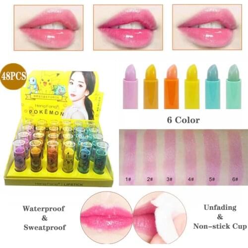 48PCS Cute Lipstick Moisturize Full Lips Balm Changing Colour Magic Balm Long-Lasting Natural Lipstick Mood Makeup Beauty