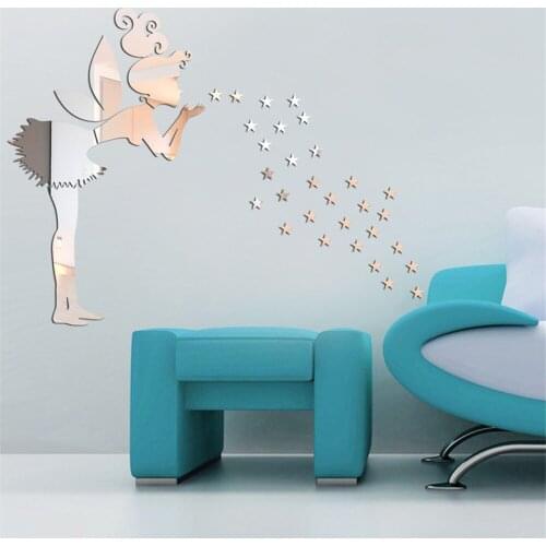 Blow Stars Fairy Acrylic Mirror Wall Stickers Bedroom Living Room Decor Home Decoration Accessories