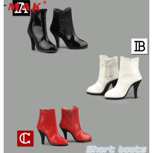 1/6 Black/Red/White Short Zipper Boots Female High Heels Shoes inside Hollow for 12'' Woman Phicen Tbleague Action Figure Bodies