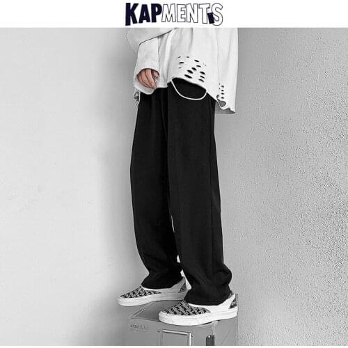 KAPMENTS Men Wide Leg Japanese Streetwear Causal Pants 2021 Mens Harajuku Straight Baggy Sweatpants Man Vintage Kpop Joggers 5XL