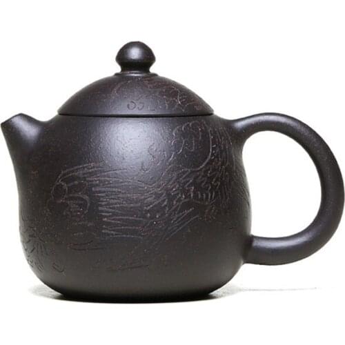 Yixing Purple Clay Teapot Beautifully Engraved with Raw Ore Black Diamond Dragon Egg Household Teapot Chinese Tea Set
