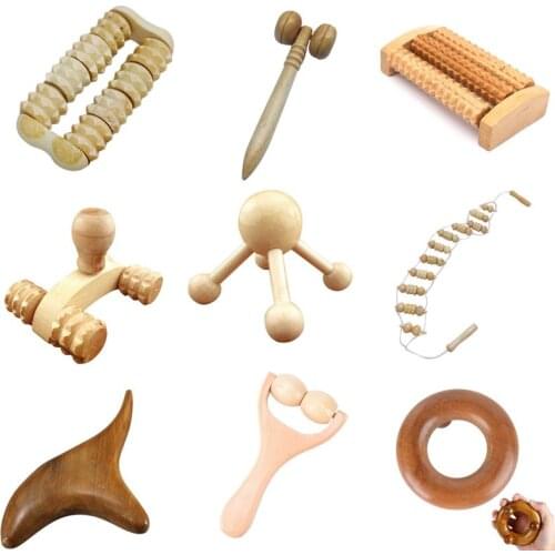 Wood Body Foot Reflexology Acupuncture Shiatsu Thai Massager Roller Therapy Meridians Scrap Lymphatic Drainage