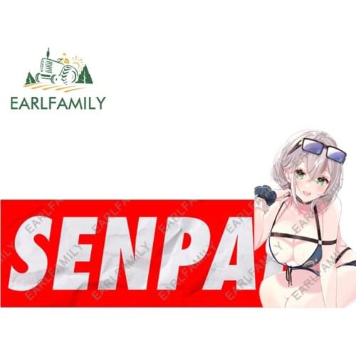 EARLFAMILY 13cm x 6.6cm for Senpai Sexy Waifu Car Accessoires Stickers Camper Decal Anime Graffiti Motorcycle Trunk RV Decals