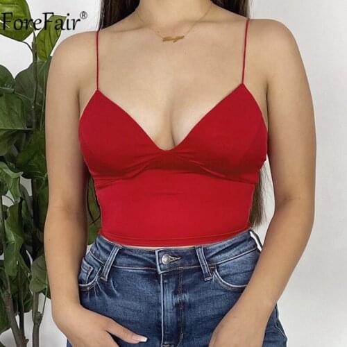 Forefair White V Neck Women Corset Crop Top Spaghetti Strap Backless Black Sleeveless Camisole Summer Sexy Tank Top 2021 Casual