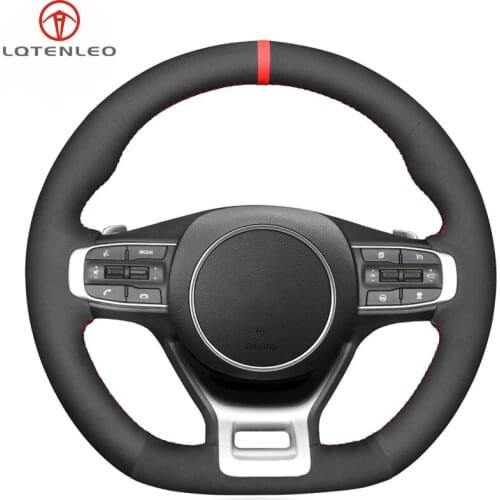 LQTENLEO Black Suede Hand-stitched Car Steering Wheel Cover For Kia Optima 2020-2022 Kia K5 GT GT-Line Sedan 2020-2022