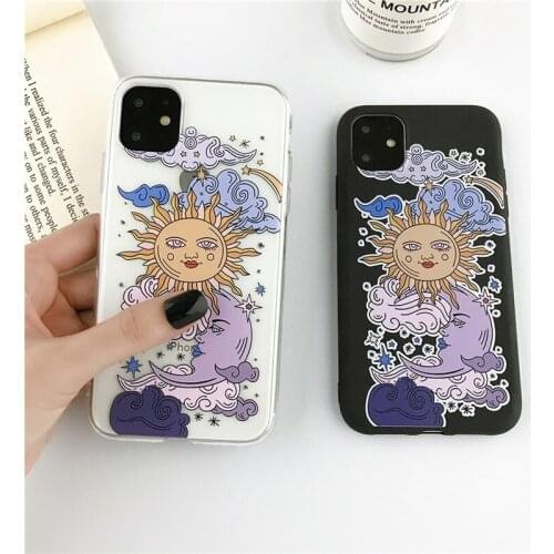 LUPWAY Sun Moon Face Shockproof Phone Case For iPhone 11 12 Pro Max XS MAX X XR SE 2020 7 8 Plus Silicone Transparent Back Cover