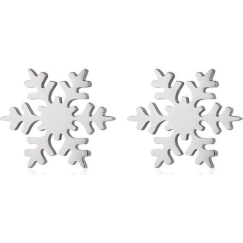 Oly2u Korean Fashion Snowflake Small Christmas Earrings Stainless Steel Snow Earings for Women Jewelry Gifts