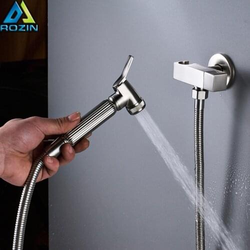 Brushed Nickel Bidet Sprayer Head Wall Mounted Bathroom Bidet Faucet Shower Faucet toilet Bidet Muslim Brass Washer Tap
