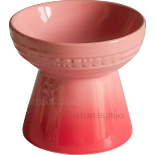High Base Pet Bowl Ceramic Cat Bowl Dog Bowl High Bowl Cat Food Bowl Protection Spine Flat Face Pet Supplies Rainbow Colors