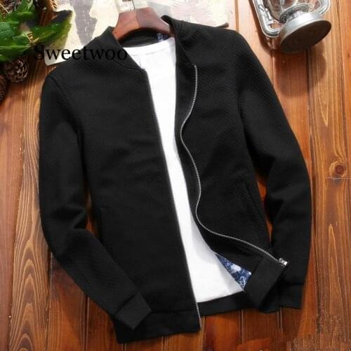 Mens Casual Jacket Autumn Spring Thin Zipper Coat Fashion Solid Slim Fits Jacket Male Clothing M~4XL