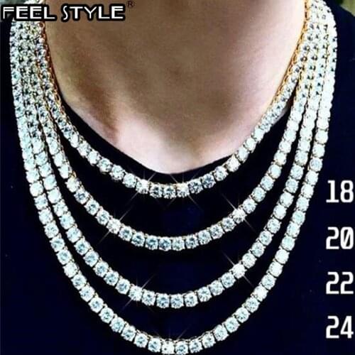 Mens Necklaces Iced Out 1 Row Rhinestone Choker Bling Crystal Tennis Chain Necklace For Men Hip Hop Jewelry DropShipping