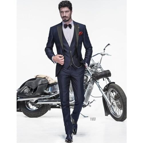 2017 Latest Coat Pant Design Navy Blue Men Suit Italian Suits Slim Fit 3 Piece Gentle Prom Blazer Custom Tuxedo Terno Masculino