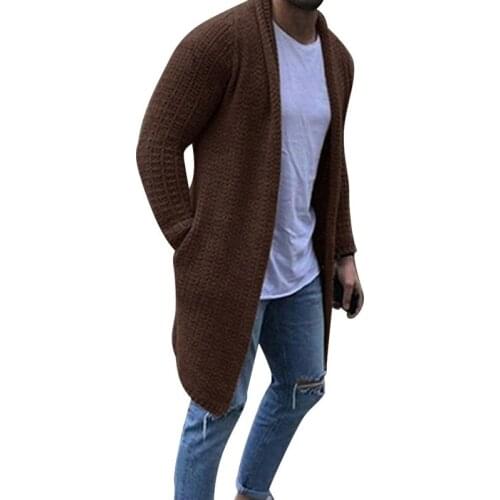 Retro new style mens wool cardigan thick pocket thick jacket fashion mid-length hedging pure cotton knitted mens casual jacket
