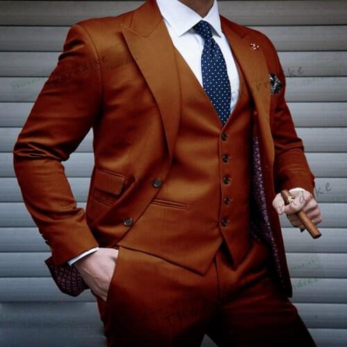 Thorndike New Style Groomsmen Peak Lapel Groom Tuxedos Green/Teal/Yellow/Purple Men Suits Wedding Best Man (Jacket+Pants+Vest)