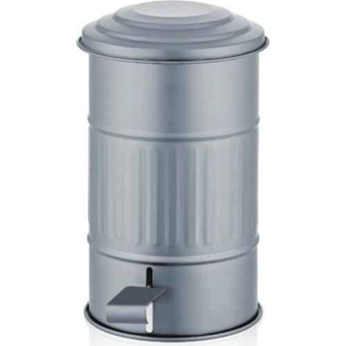 The Mia Indoor Outdoor Available Garden Home Kitchen Bathroom Office Decorative Gray Galvanized Plated Metal Pedal Bin 5 liter