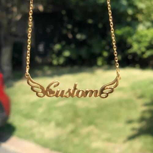 Personalized Angel Wings Name Necklace Stainless Steel Cute Nameplate Choker For Women Girl Queen Jewelry BFF Gift