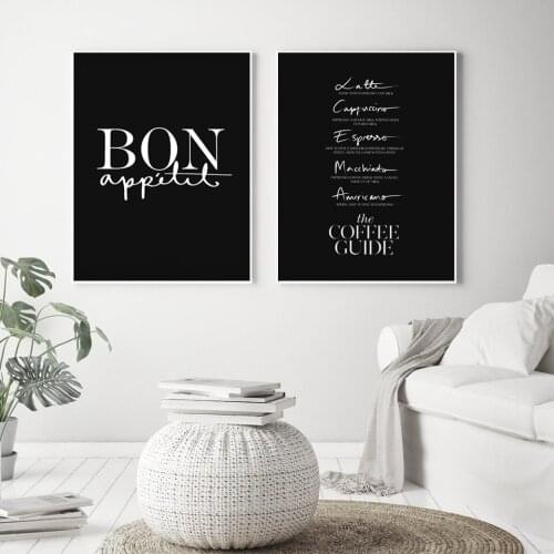 Bon Appetite Posters and Prints French Kitchen Art Decor Minimalism For Dining Room Typography Poster Coffee Guide Wall Pictures