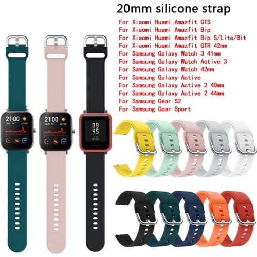 20mm Silicone watch strap for Huami Amazfit bip,for Samsung Galaxy Watch 42mm Active2 40/44mm Sport Watch Strap Bracelet Strap
