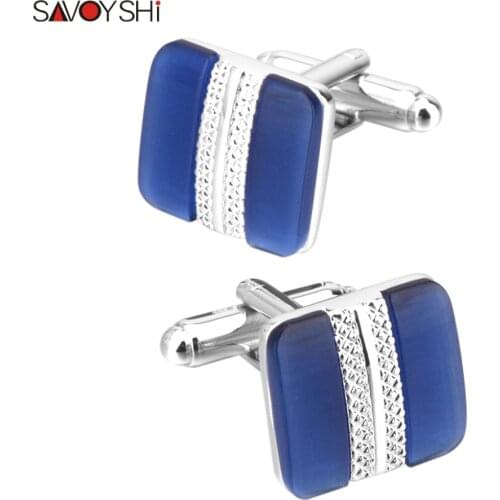 SAVOYSHI Brand Luxury Blue Opal Cufflinks for Mens Suit Shirt High Quality Stone Cuff links Custom Logo Special Gift Jewelry