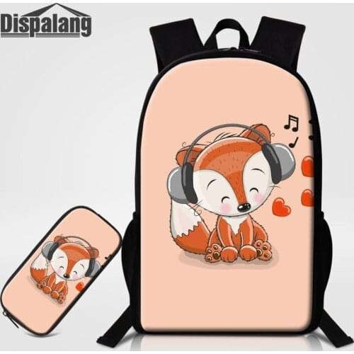 Animal Fox Lion Owl Lion Pig Pattern Backpack With Pencil Case 2 PCS For Primary Students Cartoon School Bags Unisex Backpacking