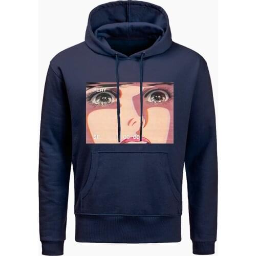 Japan Anime Sad Retro Anime Crying Eyes Vaporwave Print Hoodies Men Autumnfashion Hip Hop Tops Winter Fleece Harajuku Streetwear