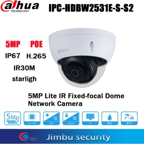 Dahua POE IP Camera IPC-HDBW2531E-S-S2 Waterproof starlight 5MP POE H2.65 IR30M IP67 Built-in IR LED support POE
