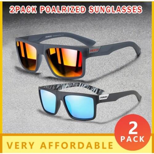 DUBERY Brand 2Pack Mens Polarized Sunglasses Square Glasses Frame UV400 Lens 100% Blocking Harmful UV And Glare D918