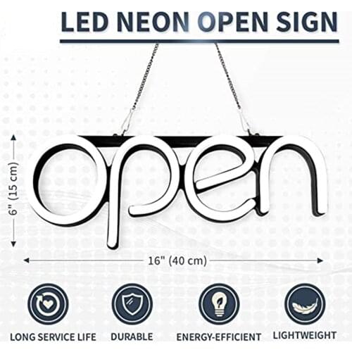 LED Open Sign for Business -White Neon Style Open Light Signs Lamp Beautiful Design to Attract Customers