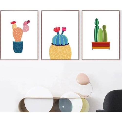 Tropical Cactus Flower Potted Plant Nursery Wall Art Posters and Prints Nordic Kids Room Decor Canvas Painting Frameless
