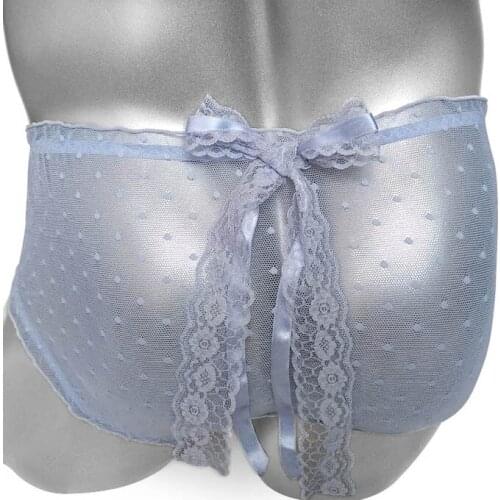 Thin Sheer Sissy Panties Mesh Polka Dot With Bowknot Sexy Lingerie Briefs For Men Underwear Gay Underpants