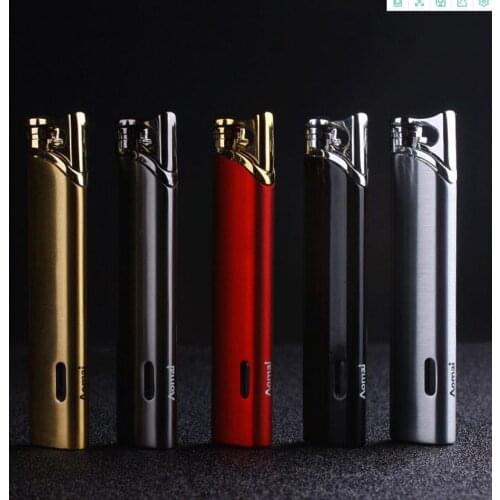 Blue Flame Ultra-thin Portable Cigarette Lighter Grinding Wheel Windproof Gas Lighter Torch Metal Spray Gun Cigar Butane Lighter