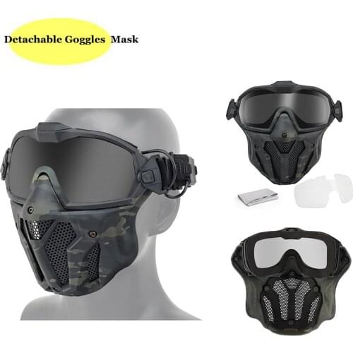 Military Airsoft Mask Detachable Goggles with Anti-fog Fan Tactical Paintball Protective Full Face Mask Shooting Goggles Masks